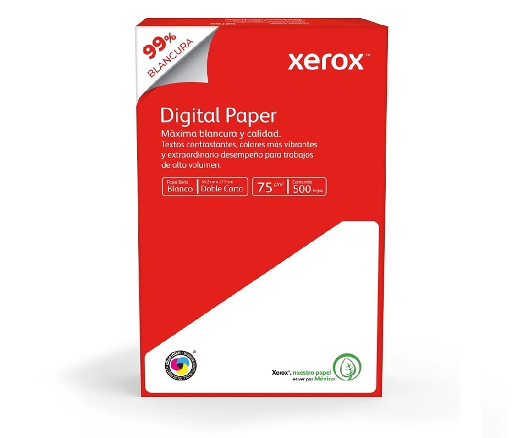 Papel Bond Xerox Digital Paper Doble Carta 75 g/m² 99% de Blancura Caja con 5 Paquetes de 500 Hojas c/u