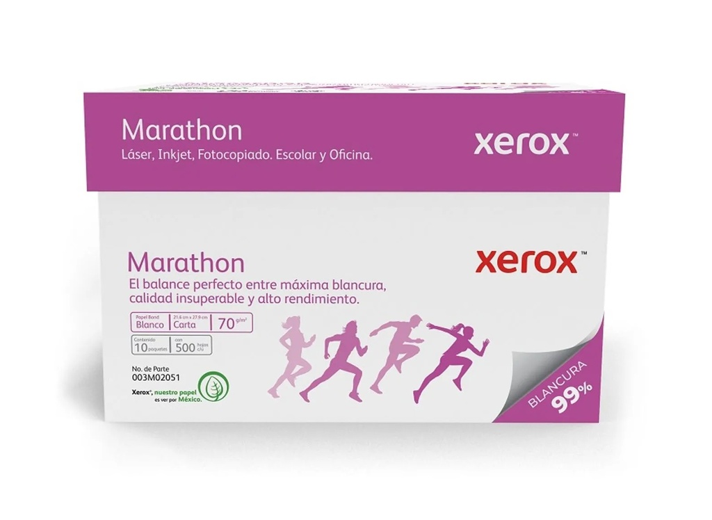 Papel Bond Xerox Marathon Carta 70 g/m² 99% de Blancura Caja con 10 Paquetes de 500 Hojas c/u