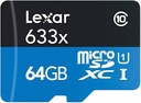 Memoria MicroSDXC Lexar 64GB 633 UHS-I  Clase 10 C/Adaptador / LSDMI64GBBNL633A