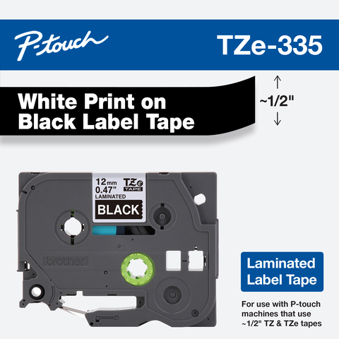 [TZE335] CINTA BLANCO/NEGRO LAMINADA 12 MM PARA PT300/310B/530
