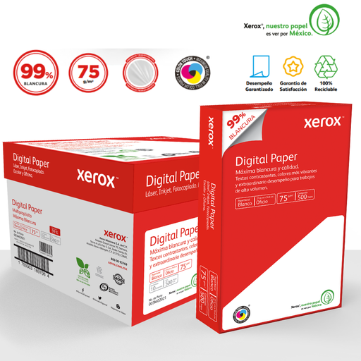 [3M2021 CAJA] Papel Xerox  Bond Digital Paper Oficio 75 g/m² 99% de Blancura Caja con 10 Paquetes de 500 Hojas c/u