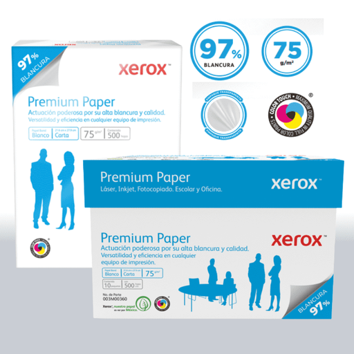 [3M00360 CAJA] Papel Bond Xerox Premium Carta 75 g/m²  97% de Blancura Caja con 10 Paquetes de 500 Hojas c/u