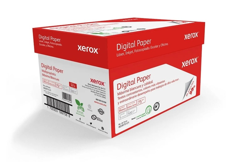 [3R75121 CAJA] Papel Bond Xerox Digital Paper Doble Carta 75 g/m² 99% de Blancura Caja con 5 Paquetes de 500 Hojas c/u